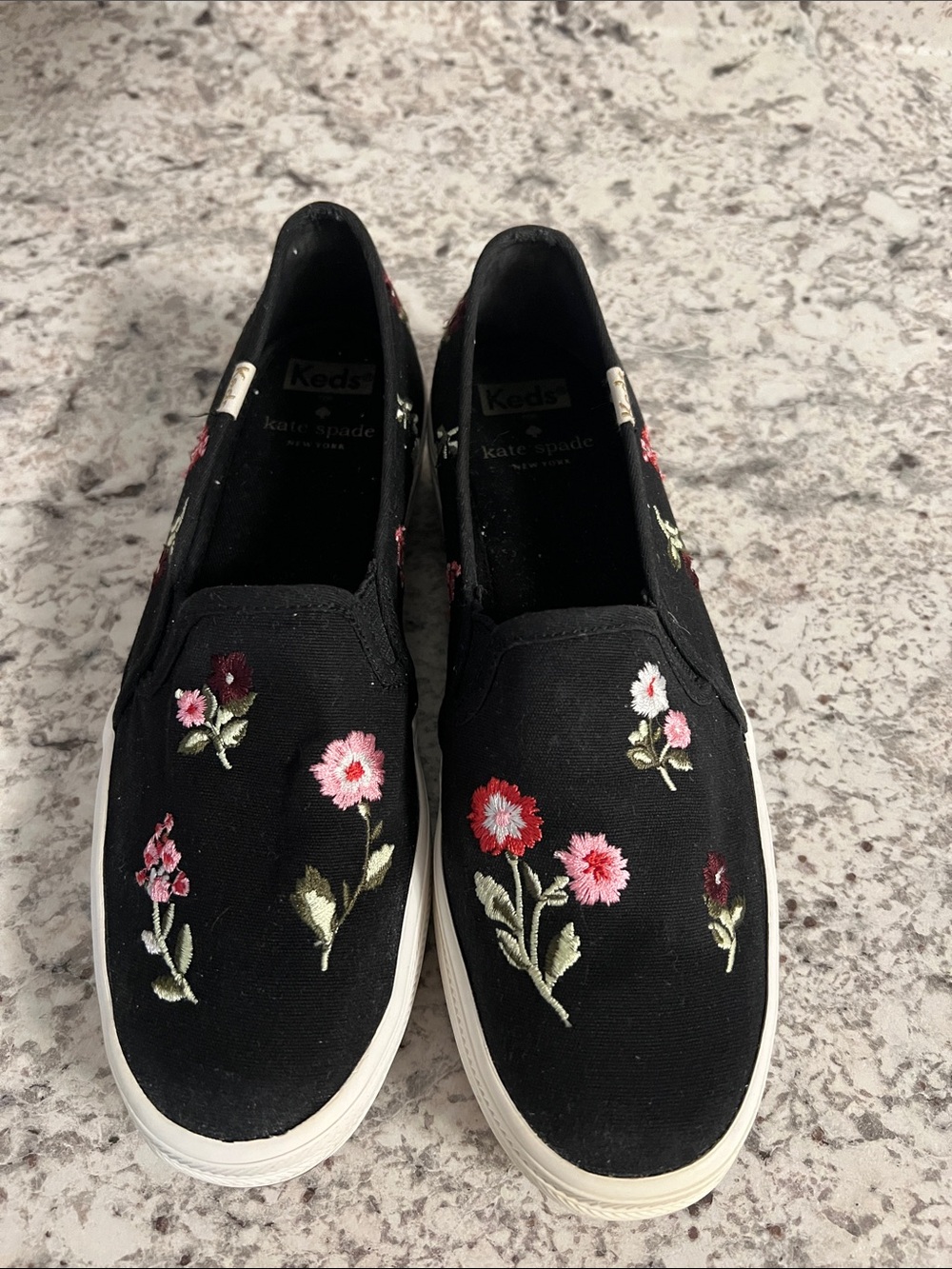 Keds x Kate Spade Black Floral Slip-On Sneakers